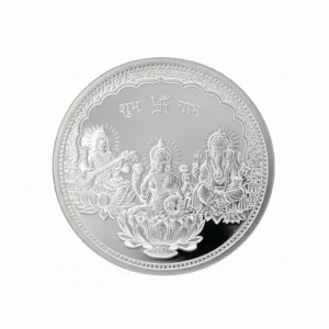 999 Silver Coin Engraved Silver Lakshmi Ganesh Saraswati Pendant 10gms
