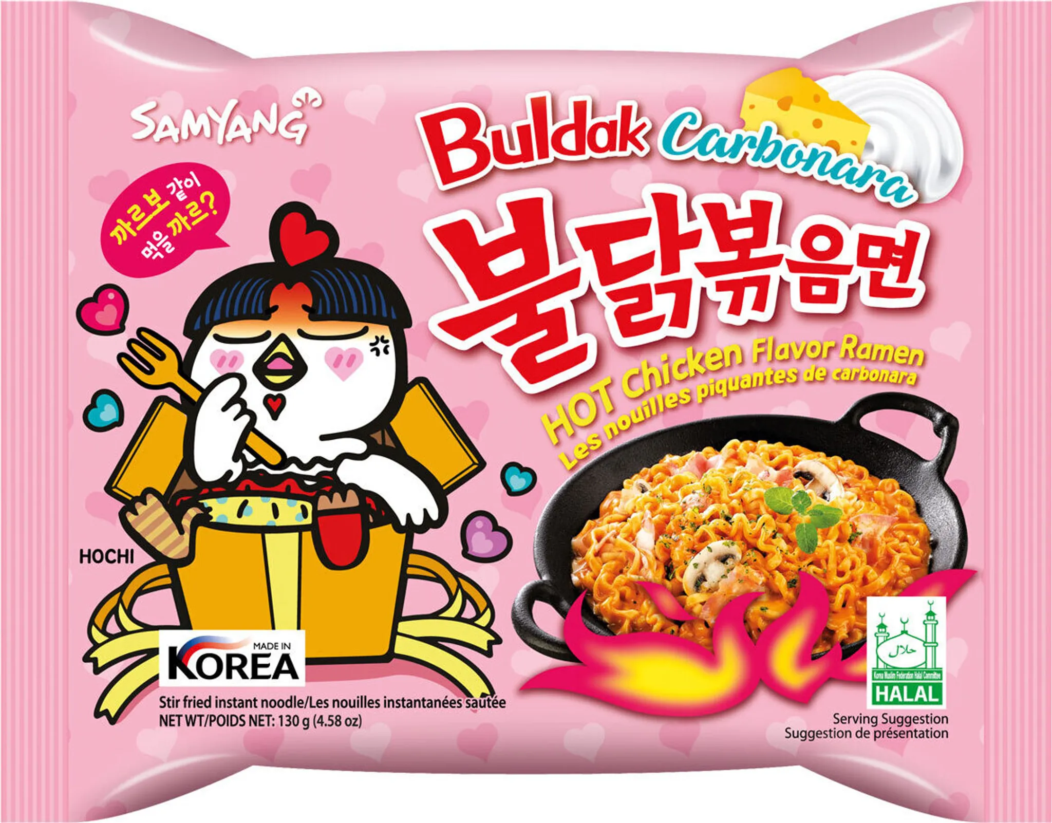 Buldak Ramen Noodles Hot Chicken Carbonara 130g - Pink